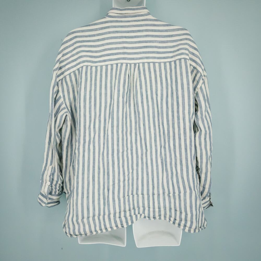 Faherty Size Large L Laguna Relaxed Blue White Stripe Print Linen Top Blouse - Picture 3 of 7